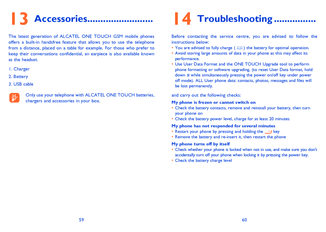 Alcatel 2001 manual Accessories, Troubleshooting 