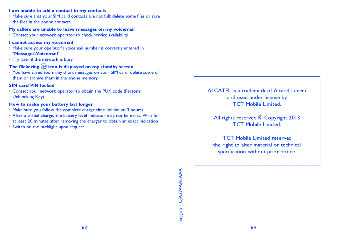 Alcatel 2001 manual English CJA274AALAAA 