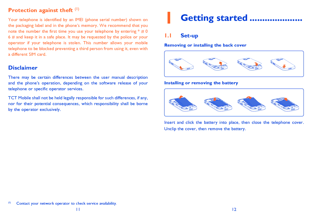 Alcatel 2001 manual Getting started, Disclaimer, Set-up 