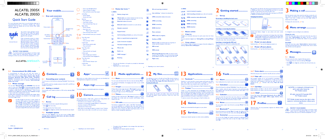 Alcatel 2005D manual Your mobile, Getting started, Making a call, Menu arrange, Messages, Call log Apps mgr, Camera, Games 