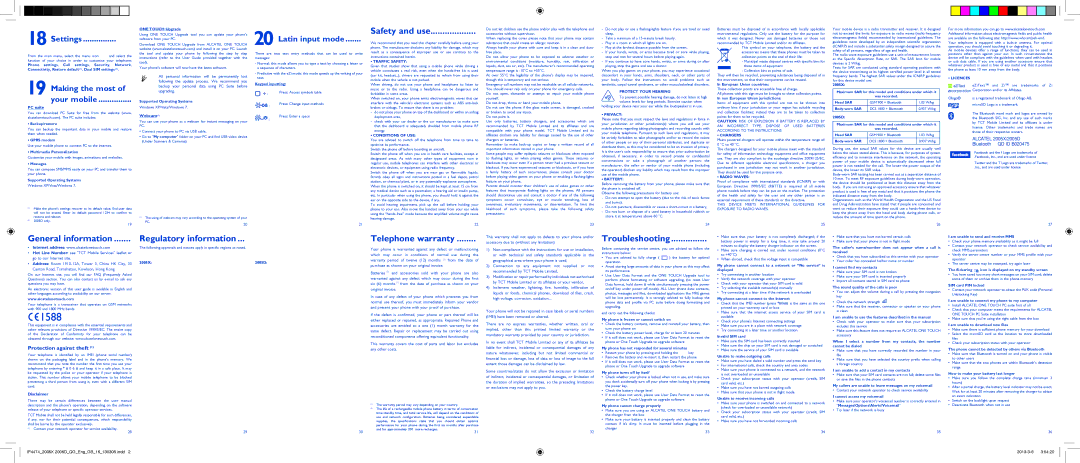 Alcatel 2005D manual Settings, Making the most Your mobile, Latin input mode 