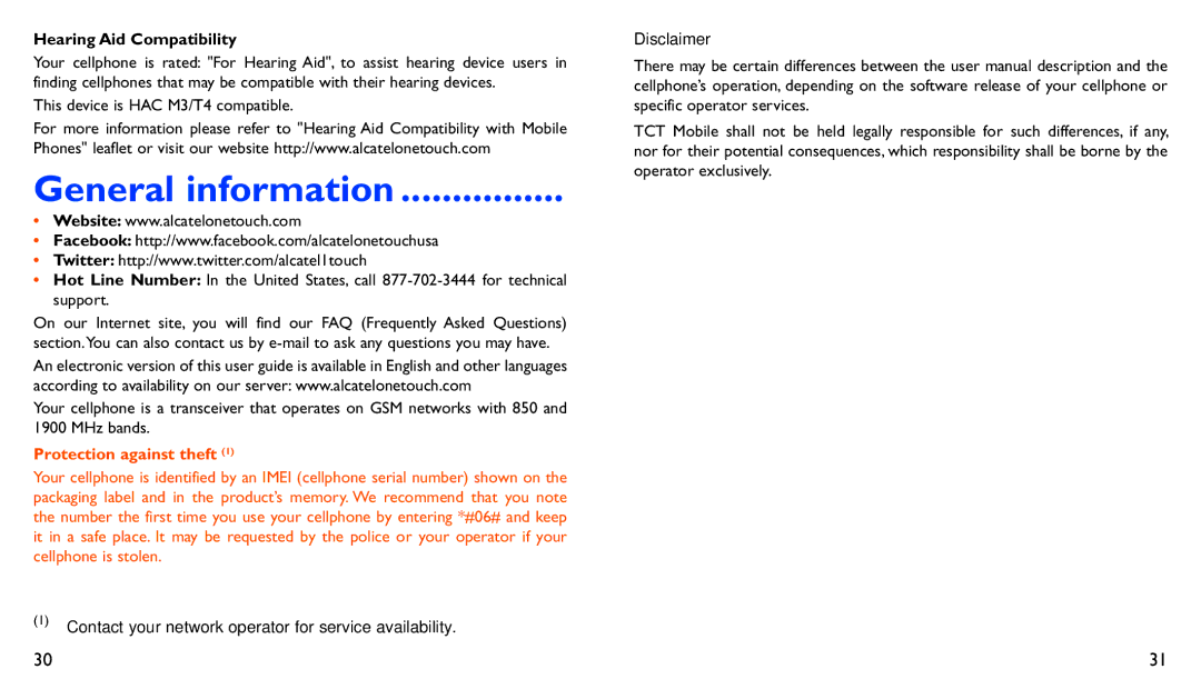 Alcatel 282A manual General information, Hearing Aid Compatibility 