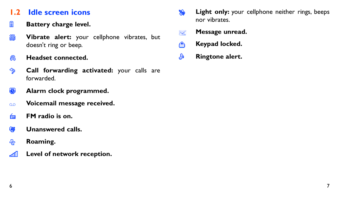 Alcatel 282A manual Idle screen icons 