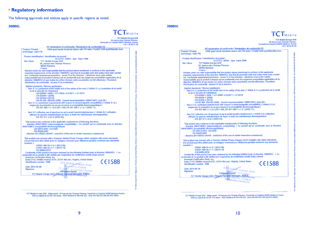 Alcatel 3000G manual Regulatory information 