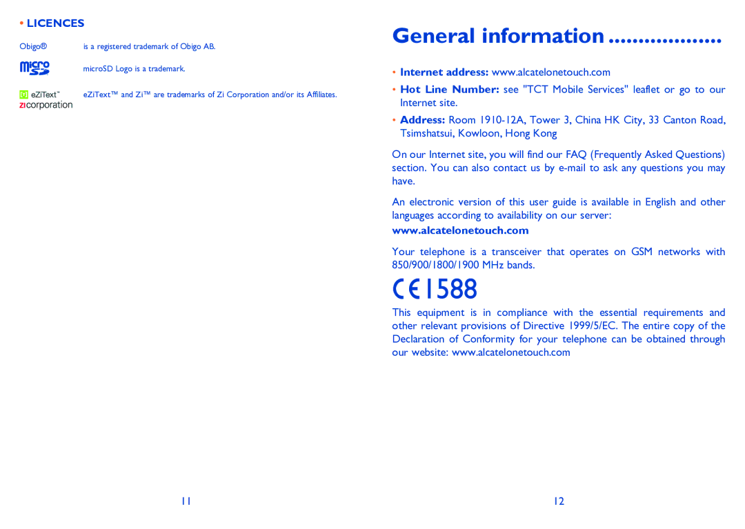 Alcatel 3000G manual General information, Licences 