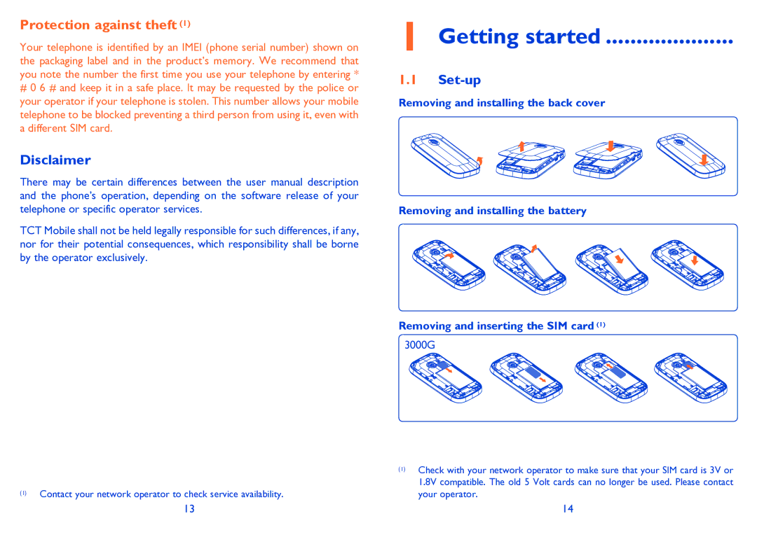 Alcatel 3000G manual Getting started, Disclaimer, Set-up 