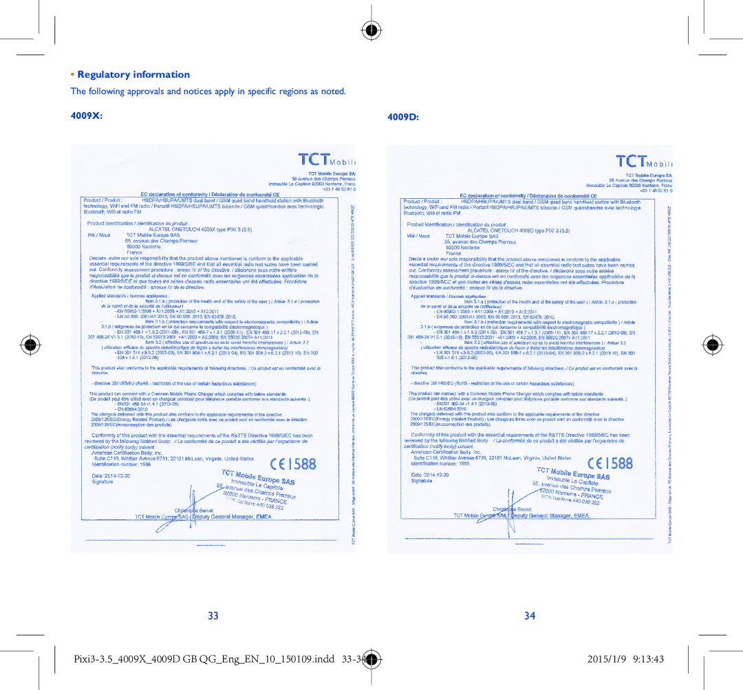 Alcatel 4009X manual Regulatory information 