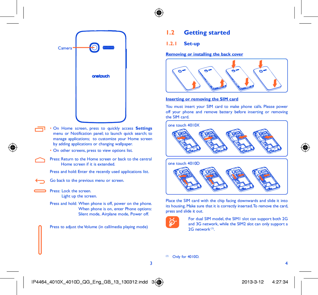 Alcatel 4010D manual Getting started, Set-up 