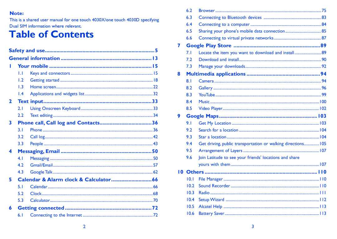 Alcatel 4030D manual Table of Contents 