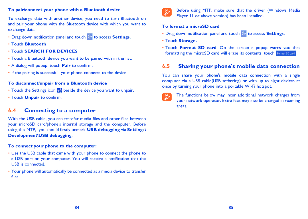 Alcatel 4030D manual Connecting to a computer, Sharing your phones mobile data connection 