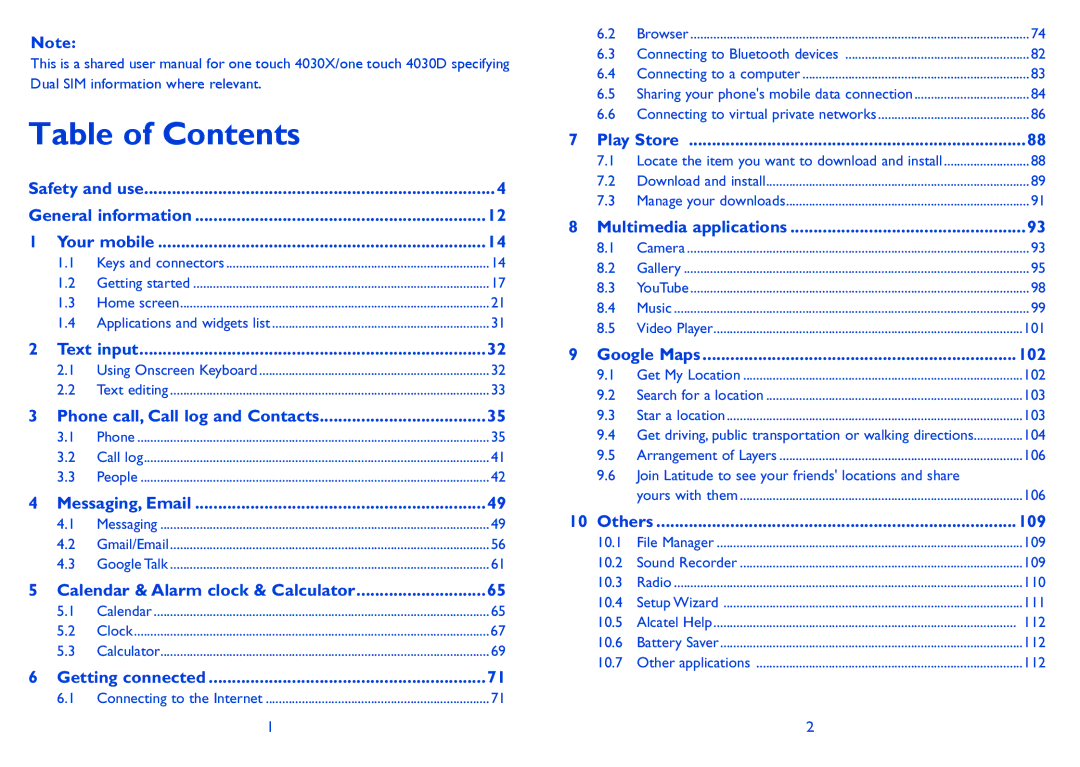 Alcatel 4030X manual Table of Contents 