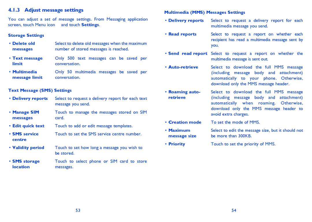 Alcatel 4030X manual Adjust message settings 