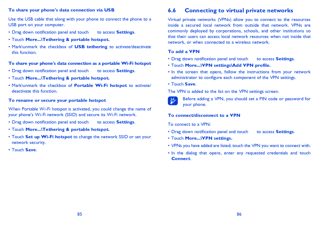 Alcatel 4030X manual Connecting to virtual private networks 