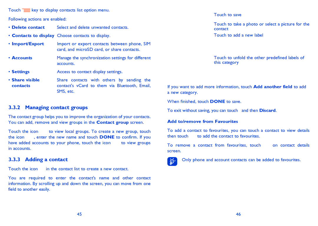 Alcatel 4033X manual Managing contact groups, Adding a contact 