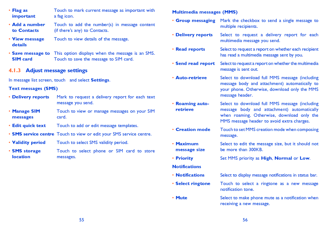 Alcatel 4033X manual Adjust message settings 