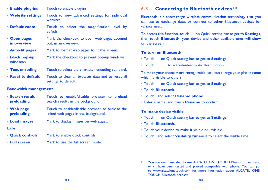 Alcatel 4033X manual Connecting to Bluetooth devices 