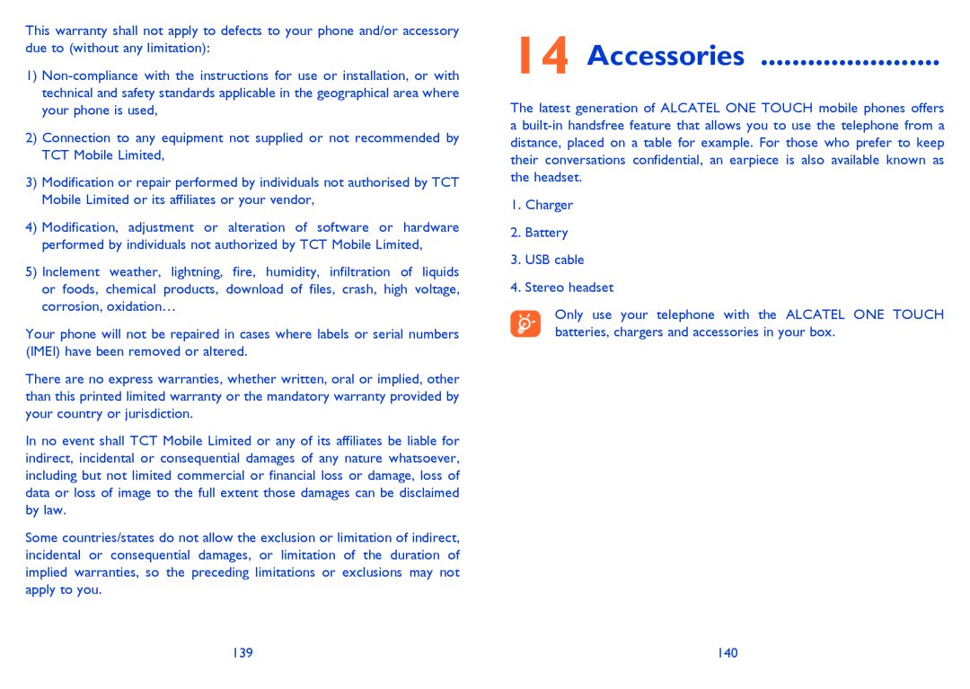 Alcatel 4033X manual Accessories 