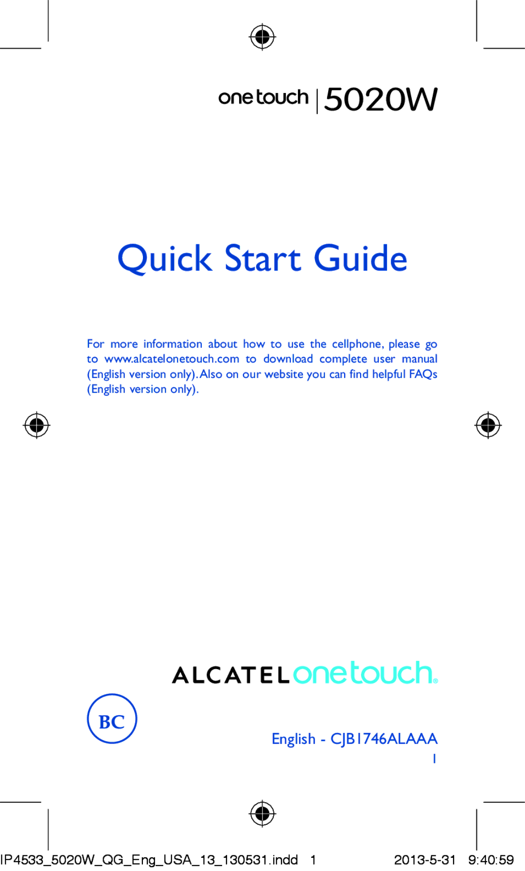 Alcatel 5020W manual Quick Start Guide 