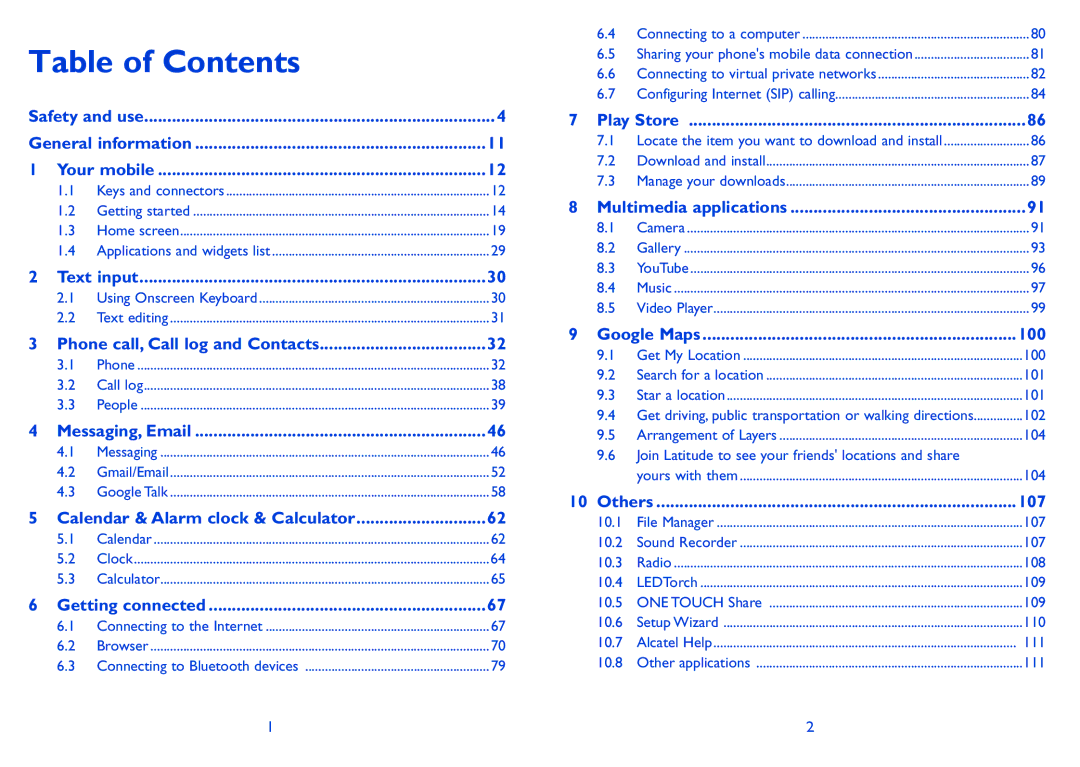 Alcatel 5035A manual Table of Contents 