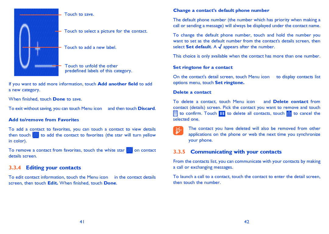 Alcatel 5035A manual Editing your contacts, Communicating with your contacts 