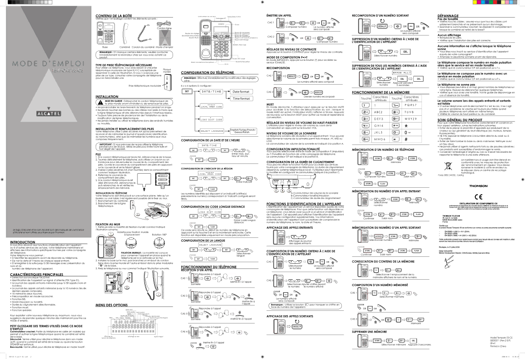 Alcatel 55-CE Contenu DE LA Boîte, Menu DES Options, Configuration DU Téléphone, Fonctionnement DU Téléphone, Dépannage 