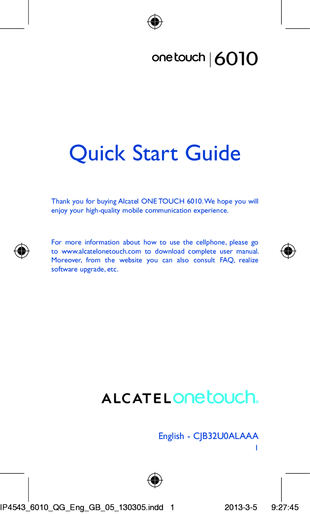 Alcatel 6010D manual Quick Start Guide 