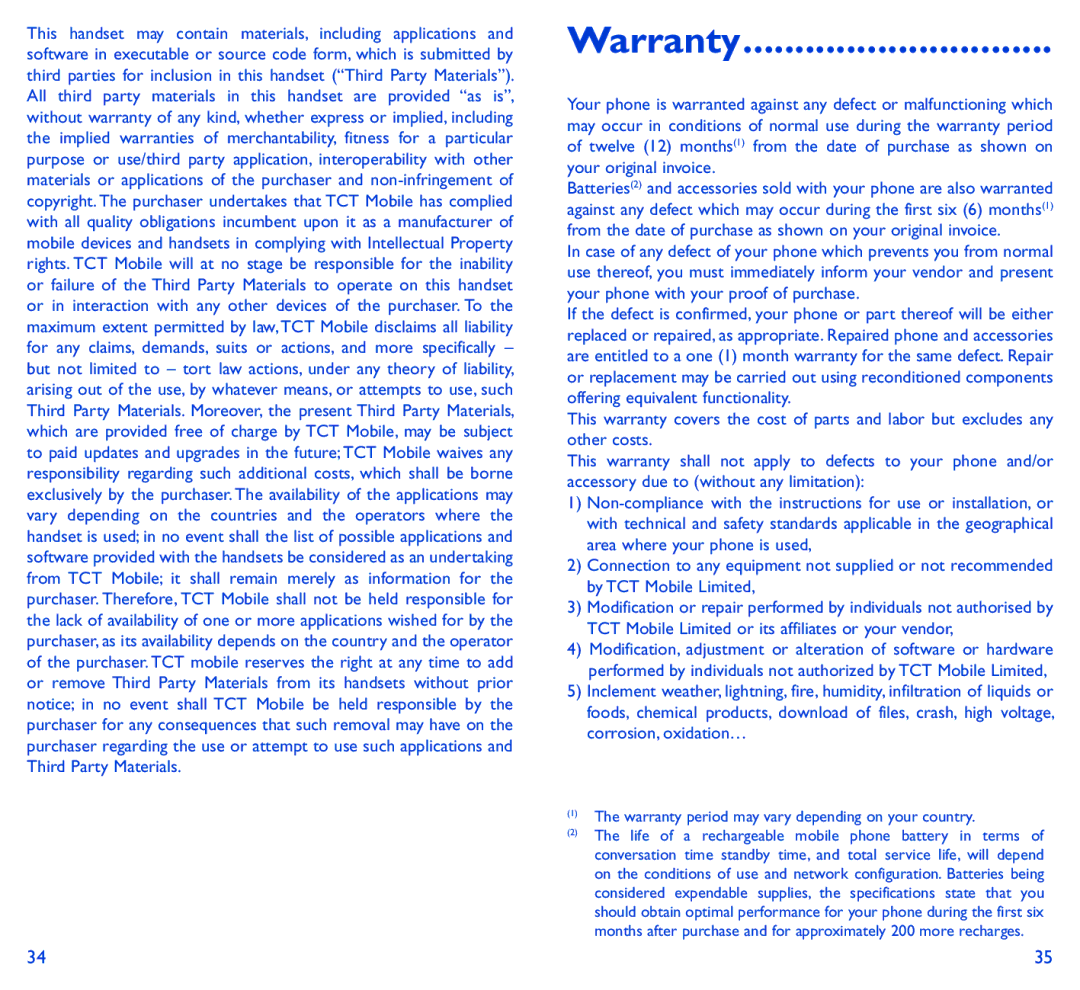 Alcatel 6034R manual Warranty 