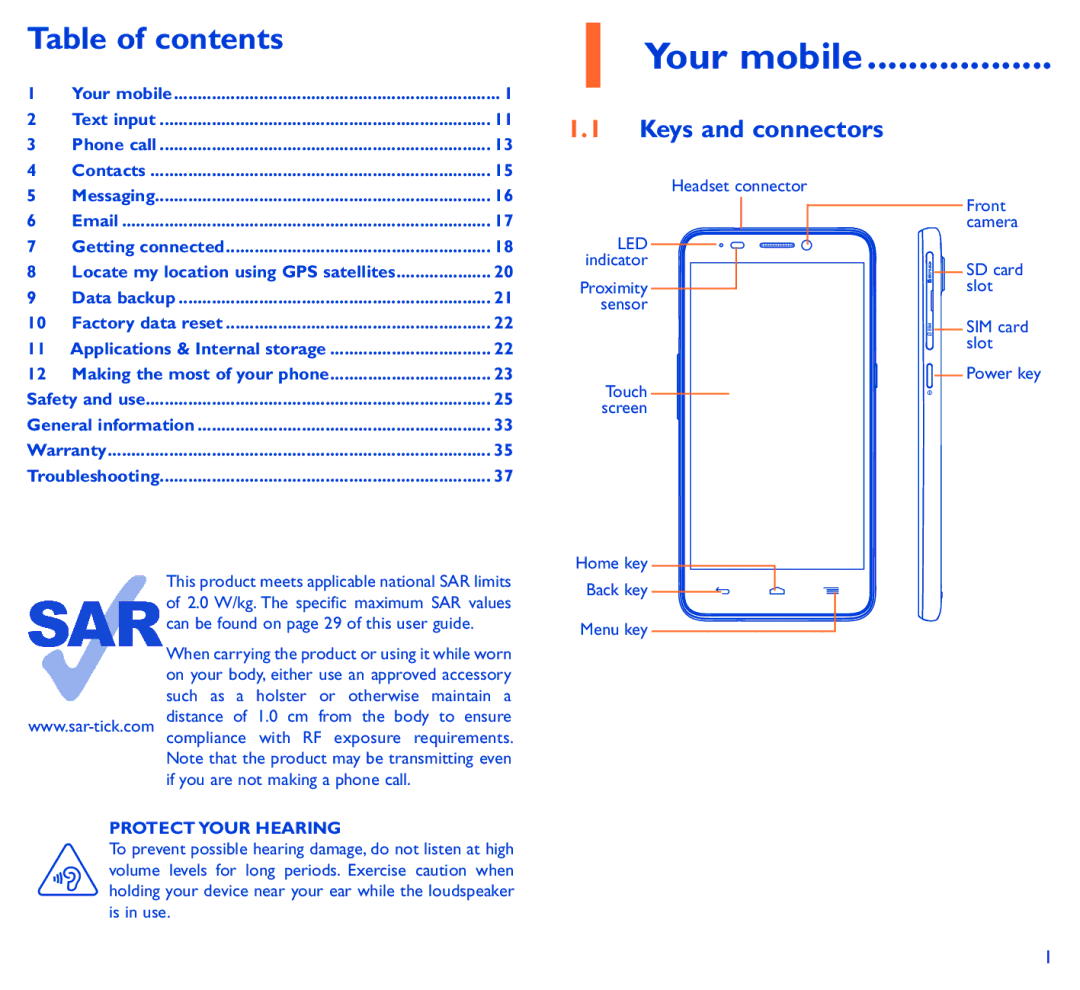 Alcatel 6034R manual Table of contents 