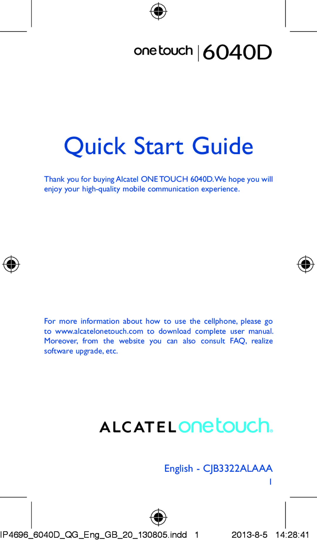 Alcatel 6040D manual Quick Start Guide 