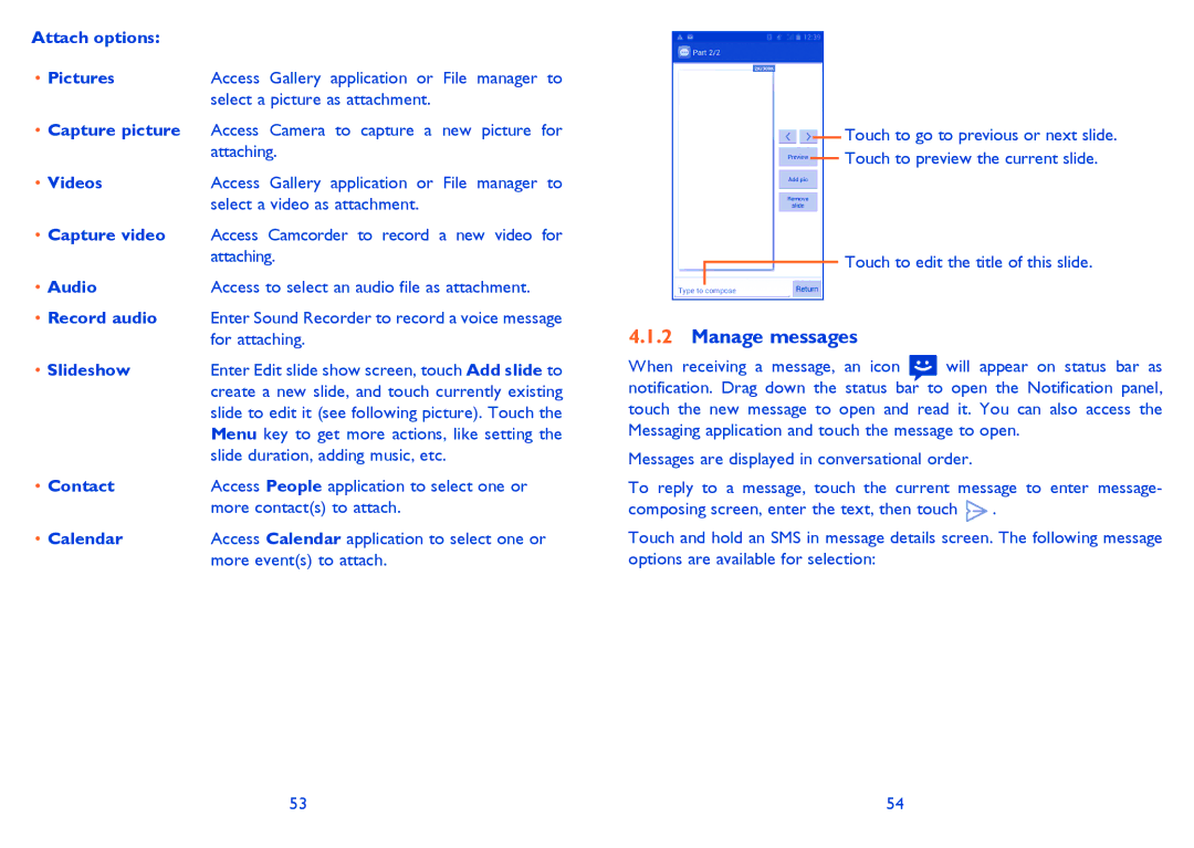 Alcatel 6040D, 6040X manual Manage messages 