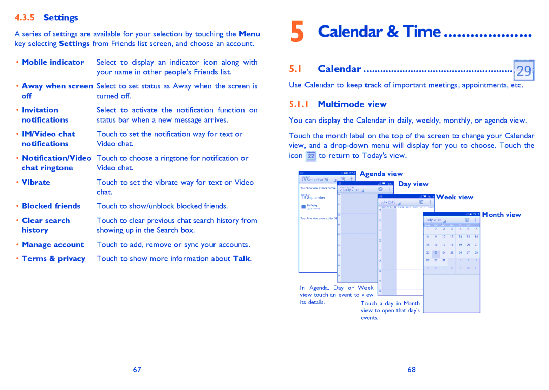 Alcatel 6040X, 6040D manual Calendar & Time, Settings, Multimode view 