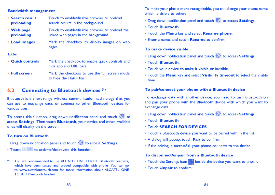 Alcatel 6040X, 6040D manual Connecting to Bluetooth devices 