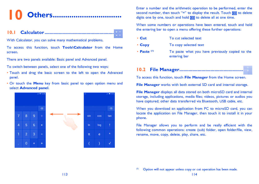 Alcatel 6040D, 6040X manual Others, Calculator, File Manager, Cut 