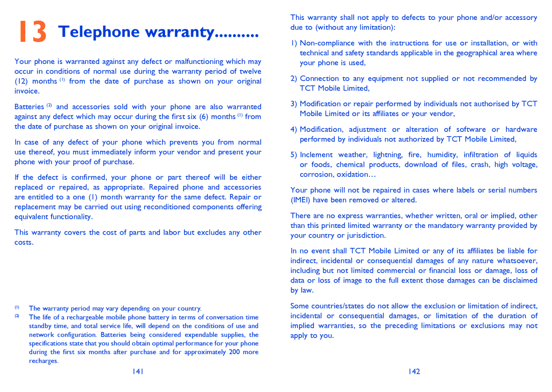 Alcatel 6040D, 6040X manual Telephone warranty 