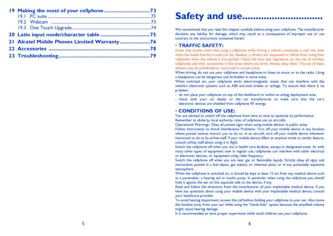 Alcatel 665A manual Safety and use, 19.1, 19.2, 19.3 