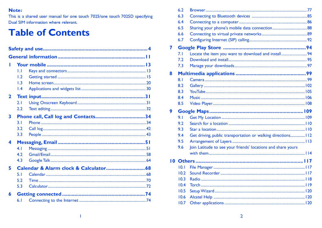 Alcatel 7025D manual Table of Contents 