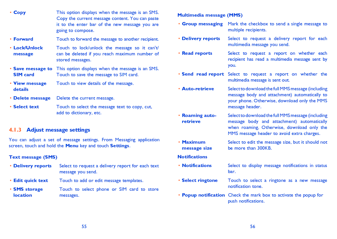 Alcatel 7025D manual Adjust message settings 