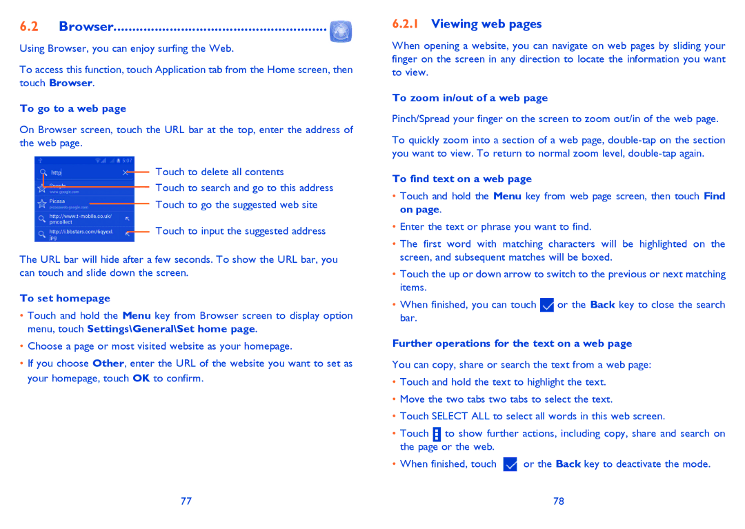 Alcatel 7025D manual Browser, Viewing web pages 