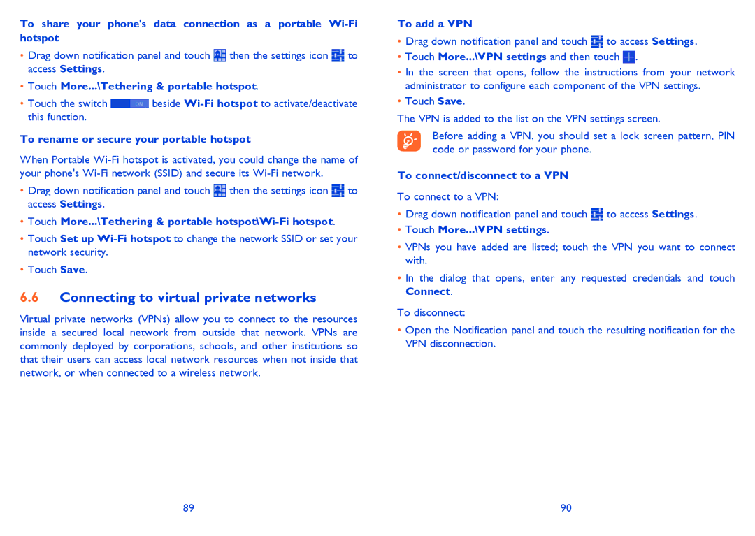 Alcatel 7025D manual Connecting to virtual private networks 