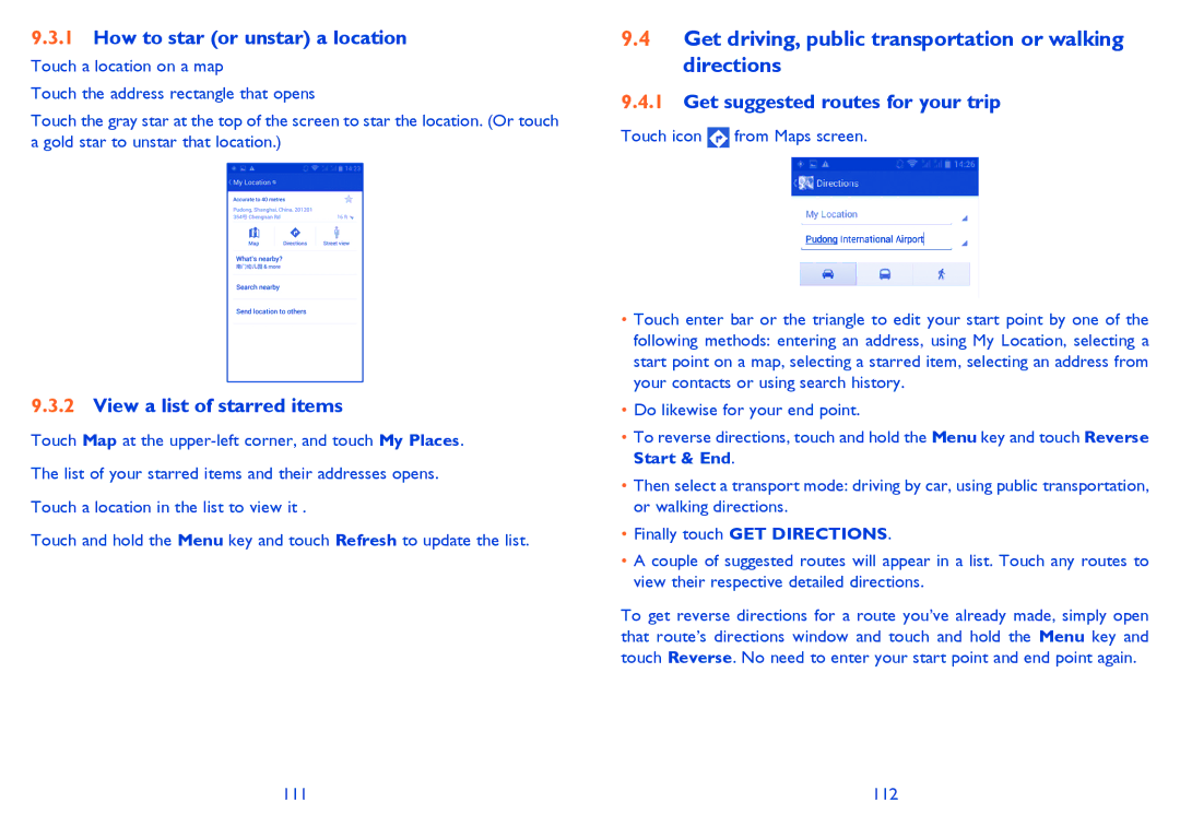 Alcatel 7025D manual Get driving, public transportation or walking directions, How to star or unstar a location 