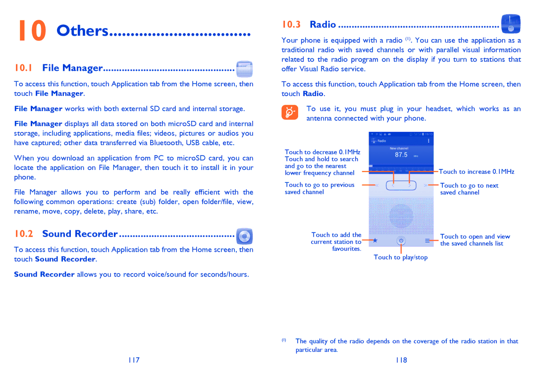 Alcatel 7025D manual Others, File Manager, Sound Recorder, Radio 