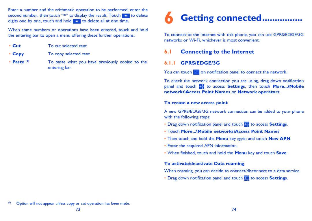 Alcatel 7025D manual Getting connected, Connecting to the Internet, GPRS/EDGE/3G 