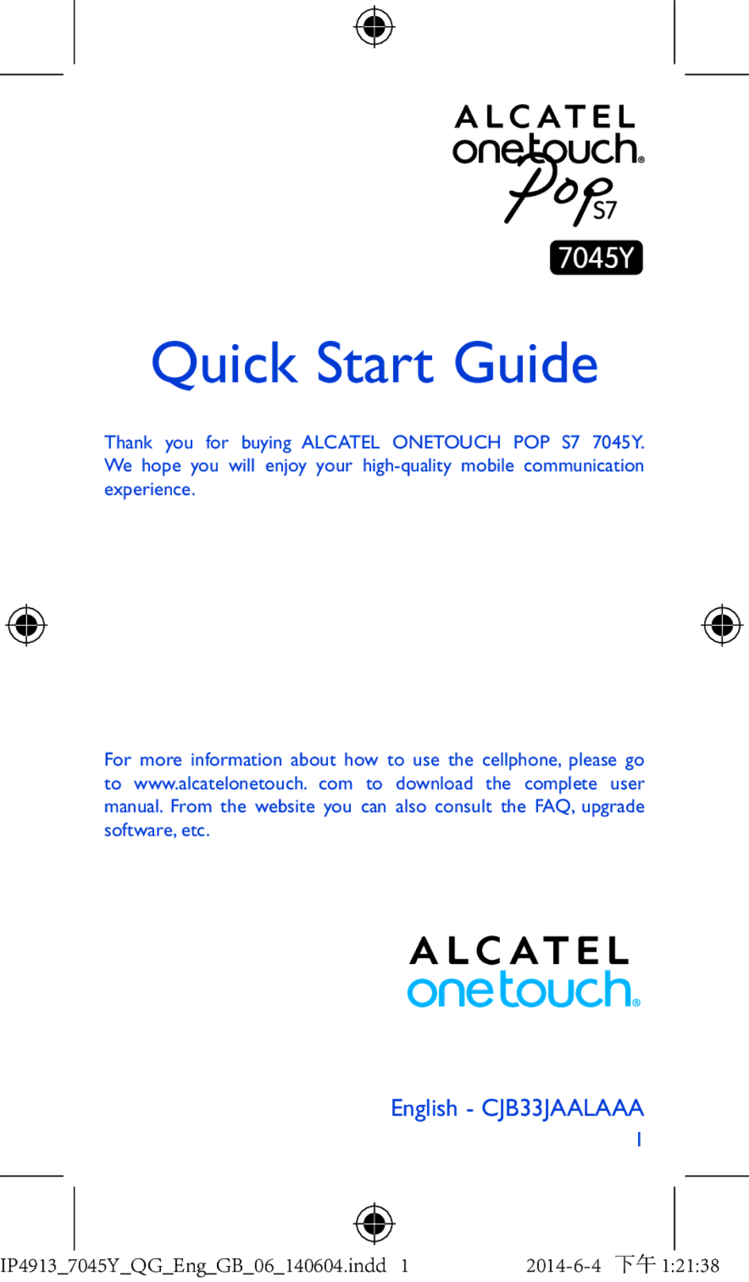 Alcatel 7045Y manual Quick Start Guide 
