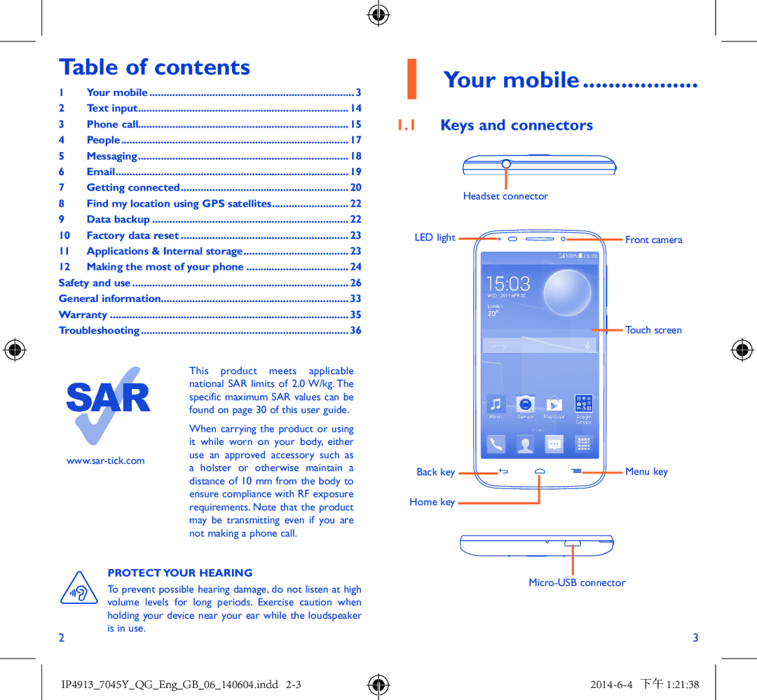 Alcatel 7045Y manual Table of contents, Your mobile 