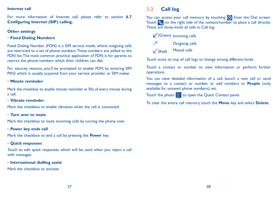 Alcatel 7047D manual Call log 