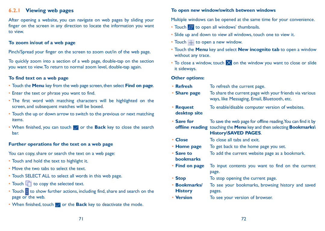 Alcatel 7047D manual Viewing web pages 