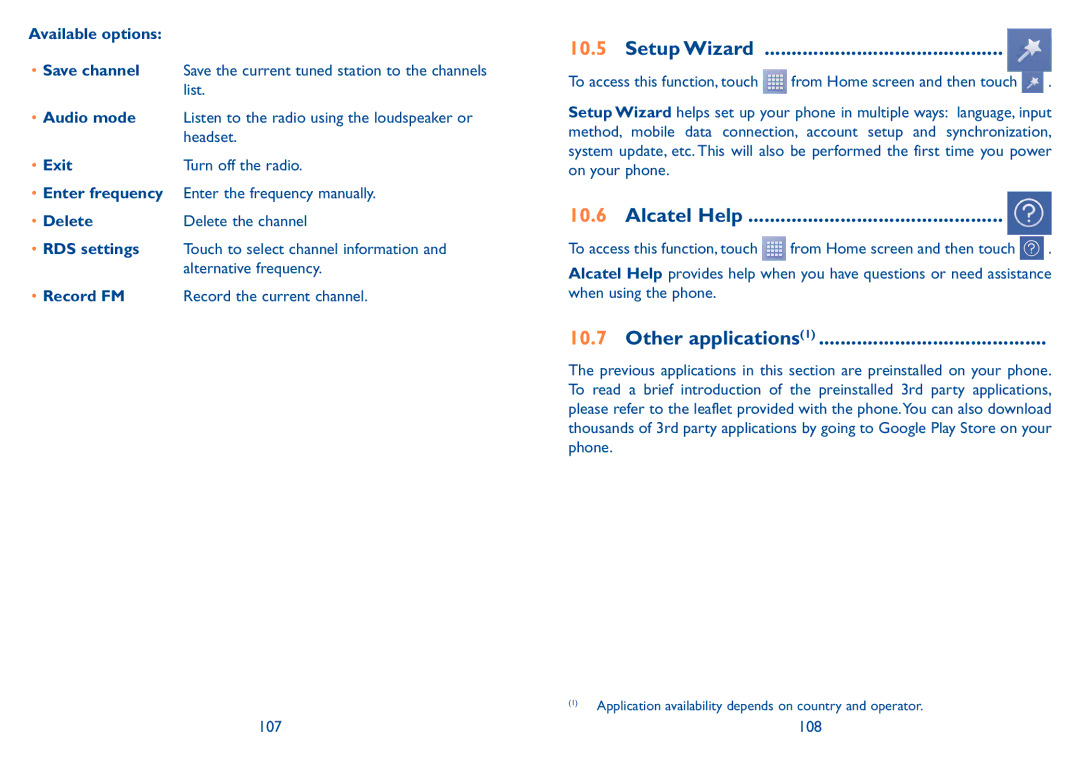 Alcatel 7047D manual Setup Wizard, Alcatel Help, Other applications1 