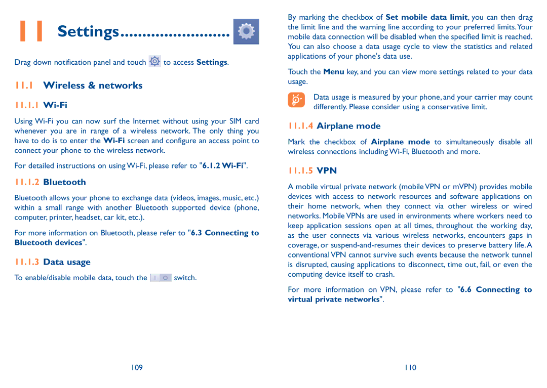 Alcatel 7047D manual Settings, Wireless & networks 