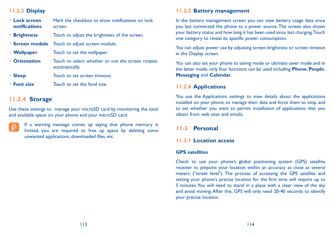 Alcatel 7047D manual Storage, Personal 