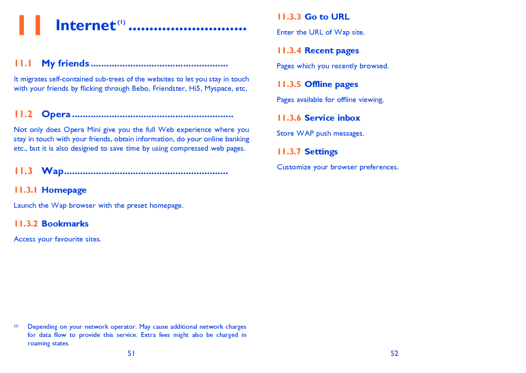 Alcatel 710A manual Internet1, Opera, 11.3 Wap 